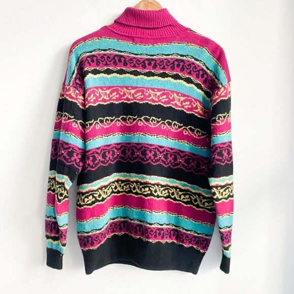 Vintage Esprit Colourful Magenta Teal Wool Blend Turtleneck M - Picture 3 of 5